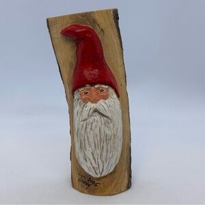 VTG Wood Gnome Head Carving Signed Tuohy 2005 Hand-Carved/Painted Folk Art 6 In.